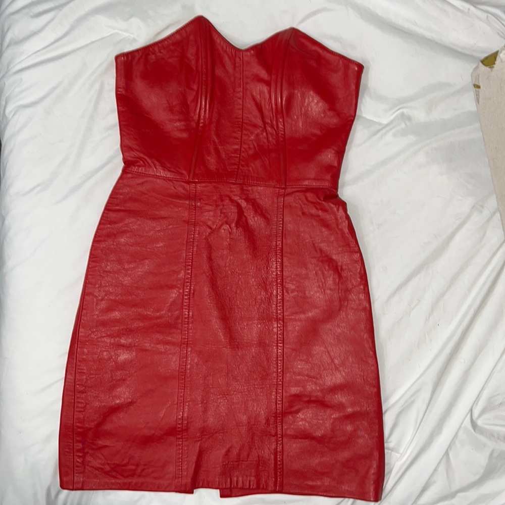 Genuine Red Leather Corset Dress